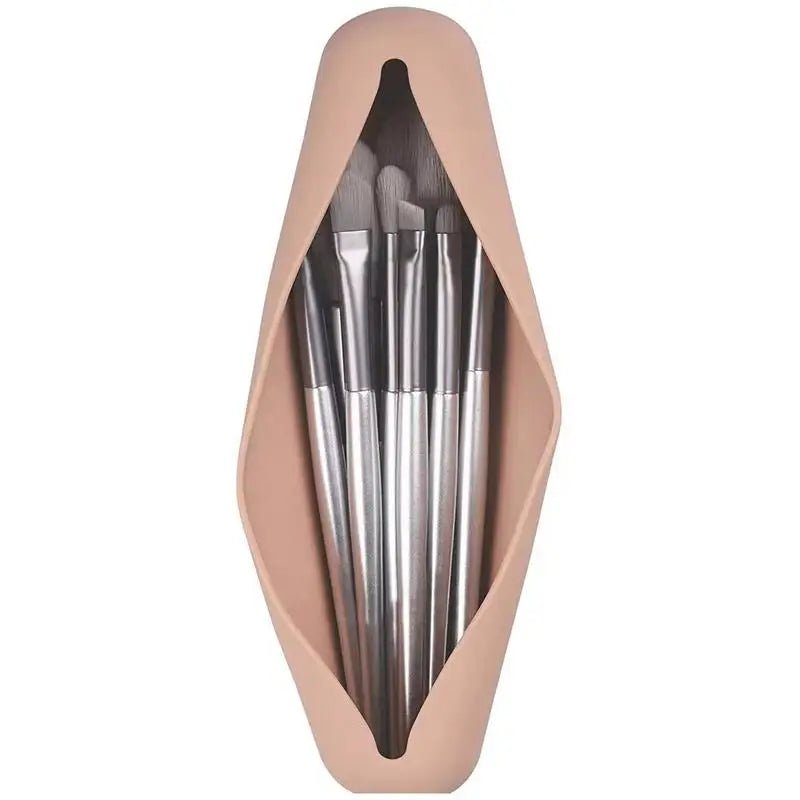 Trendy Travel Makeup Brush Holder, Silicon Material Portable For Getting Ready, Travelling, Cosmetic Case Makeup Organizers - Asmota