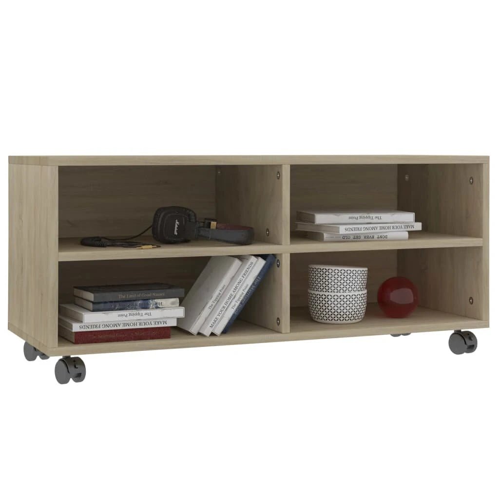 TV Cabinet with Castors Sonoma Oak 35.4"x13.8"x13.8" Chipboard - Asmota