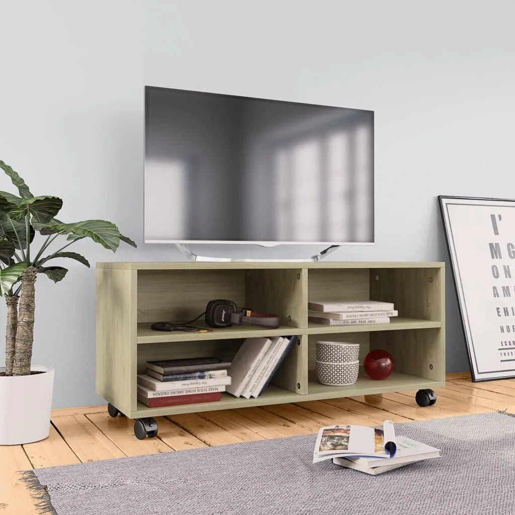 TV Cabinet with Castors Sonoma Oak 35.4"x13.8"x13.8" Chipboard - Asmota