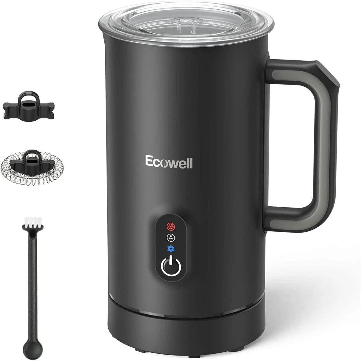 [US Direct] ECOWELL Milk Frother, Frother for Coffee 4 In 1, Milk Steamer Warm and Cold Foam Frother, Milk Steamer and Frother for Latte, Macchiato, Cappuccinos Silent Working 8.1oz/240 ml WMMF01 Black - Asmota