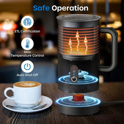 [US Direct] ECOWELL Milk Frother, Frother for Coffee 4 In 1, Milk Steamer Warm and Cold Foam Frother, Milk Steamer and Frother for Latte, Macchiato, Cappuccinos Silent Working 8.1oz/240 ml WMMF01 Black - Asmota