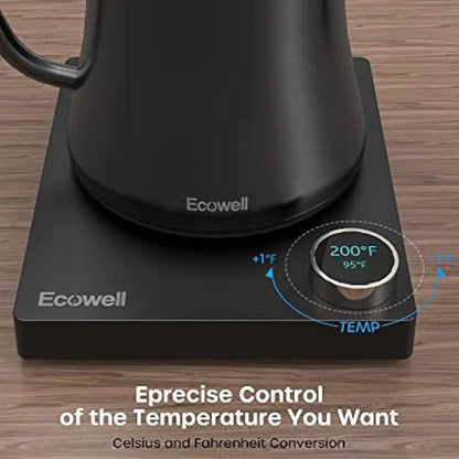[US Direct] ECOWELL WMTS01 Gooseneck Electric Kettle, Gooseneck Kettle Electric Water Kettle Stainless Steel with Temperature Control, Pour Over Kettle for Coffee and Tea, 1200W Quick Heating, 0.8L, Matte Black - Asmota