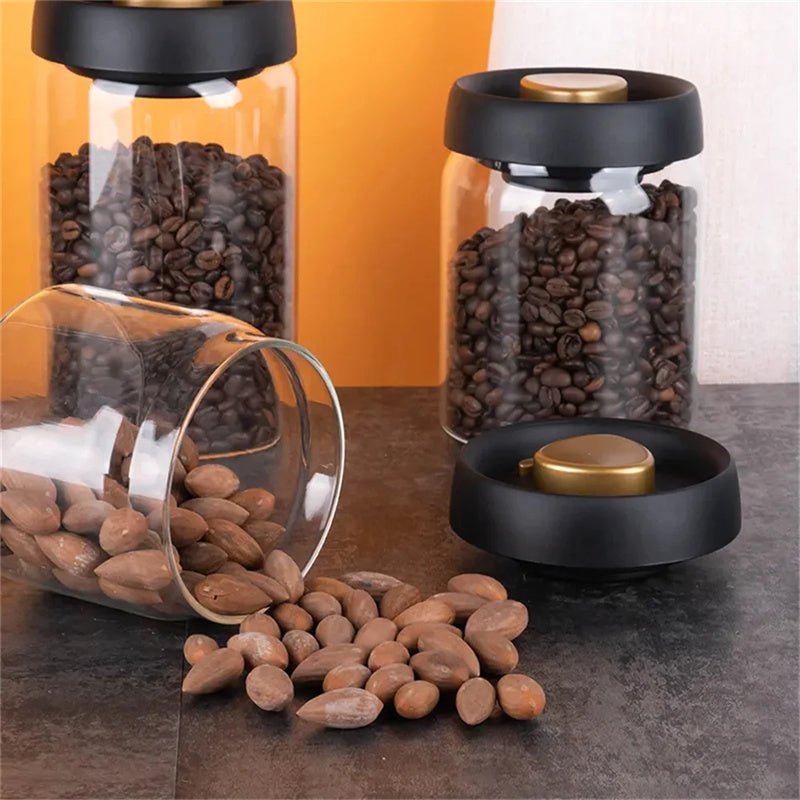 Vacuum Sealed Jug Set Black Coffee Beans Glass Airtight Canister Kitchen Food Grains Candy Keep Good Storage Jar Set Kitchen Gadgets - Asmota