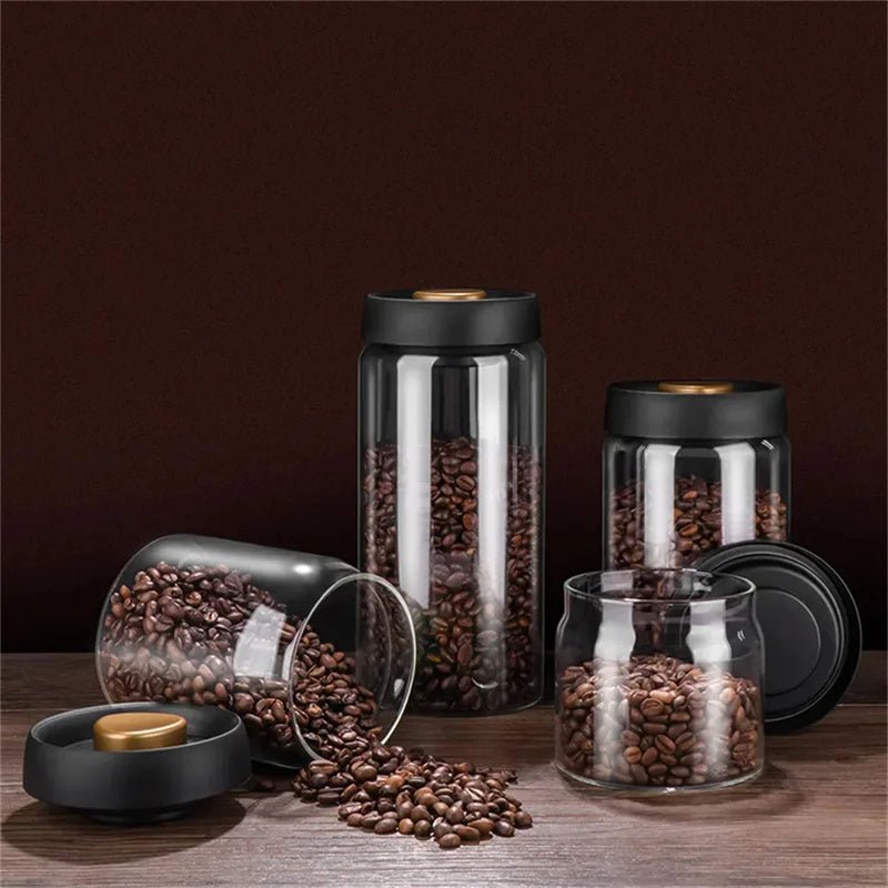 Vacuum Sealed Jug Set Black Coffee Beans Glass Airtight Canister Kitchen Food Grains Candy Keep Good Storage Jar Set Kitchen Gadgets - Asmota