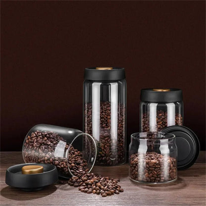 Vacuum Sealed Jug Set Black Coffee Beans Glass Airtight Canister Kitchen Food Grains Candy Keep Good Storage Jar Set Kitchen Gadgets - Asmota