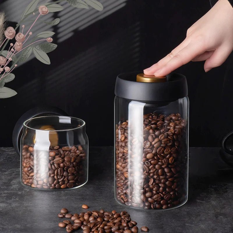 Vacuum Sealed Jug Set Black Coffee Beans Glass Airtight Canister Kitchen Food Grains Candy Keep Good Storage Jar Set Kitchen Gadgets - Asmota