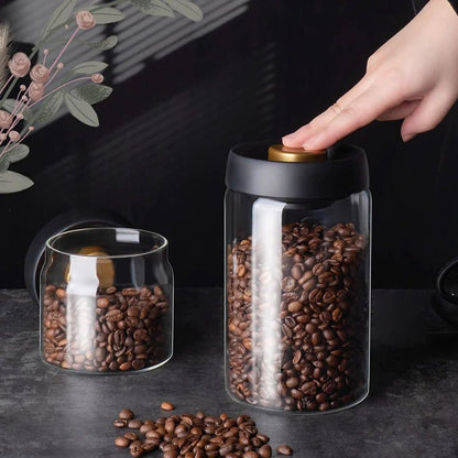 Vacuum Sealed Jug Set Black Coffee Beans Glass Airtight Canister Kitchen Food Grains Candy Keep Good Storage Jar Set Kitchen Gadgets - Asmota