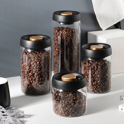 Vacuum Sealed Jug Set Black Coffee Beans Glass Airtight Canister Kitchen Food Grains Candy Keep Good Storage Jar Set Kitchen Gadgets - Asmota