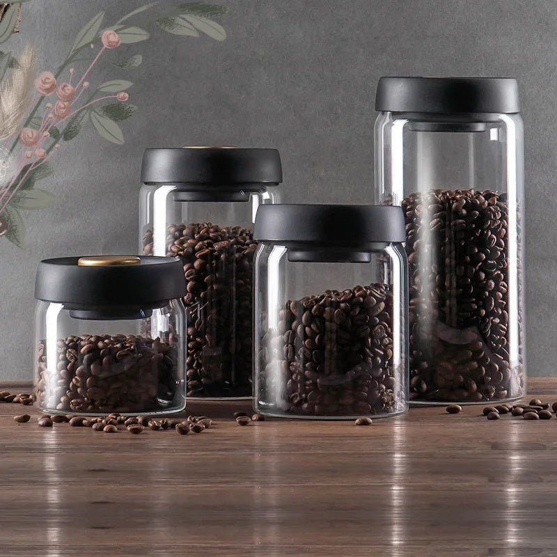 Vacuum Sealed Jug Set Black Coffee Beans Glass Airtight Canister Kitchen Food Grains Candy Keep Good Storage Jar Set Kitchen Gadgets - Asmota