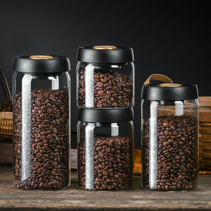 Vacuum Sealed Jug Set Black Coffee Beans Glass Airtight Canister Kitchen Food Grains Candy Keep Good Storage Jar Set Kitchen Gadgets - Asmota