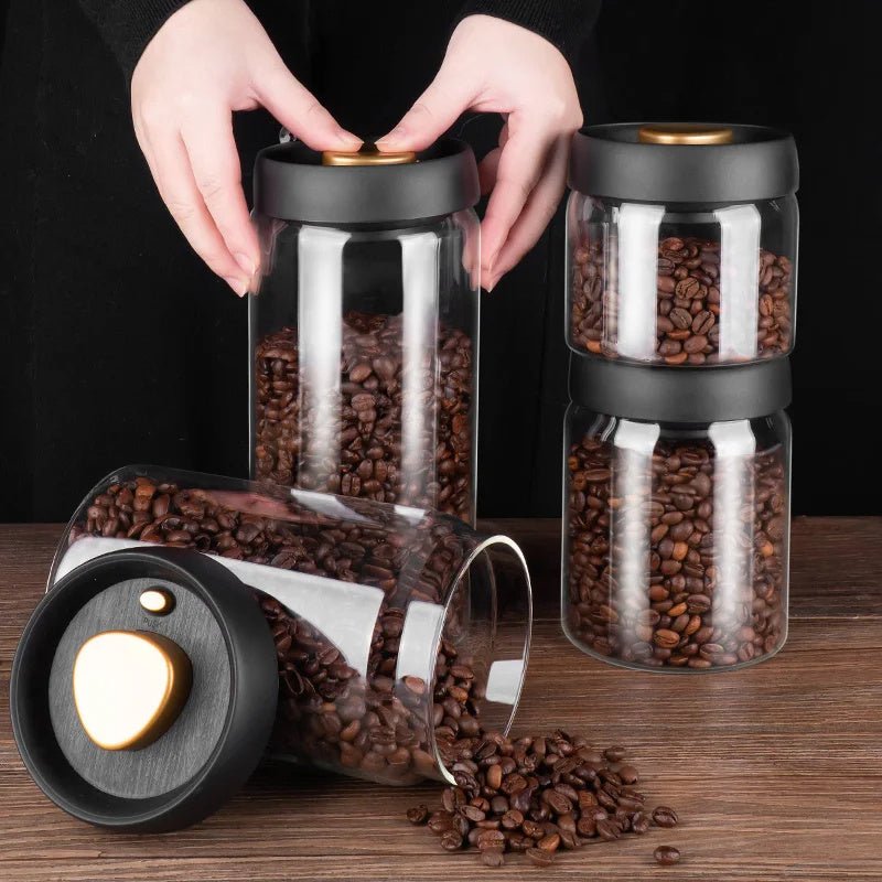 Vacuum Sealed Jug Set Black Coffee Beans Glass Airtight Canister Kitchen Food Grains Candy Keep Good Storage Jar Set Kitchen Gadgets - Asmota