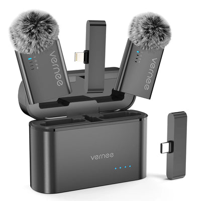 vernee M1 Wireless Lavalier Microphone with Charging Case Short Video Recording Mini Mic for iPhone/iPad/Android