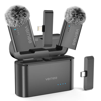 vernee M1 Wireless Lavalier Microphone with Charging Case Short Video Recording Mini Mic for iPhone/iPad/Android - Asmota