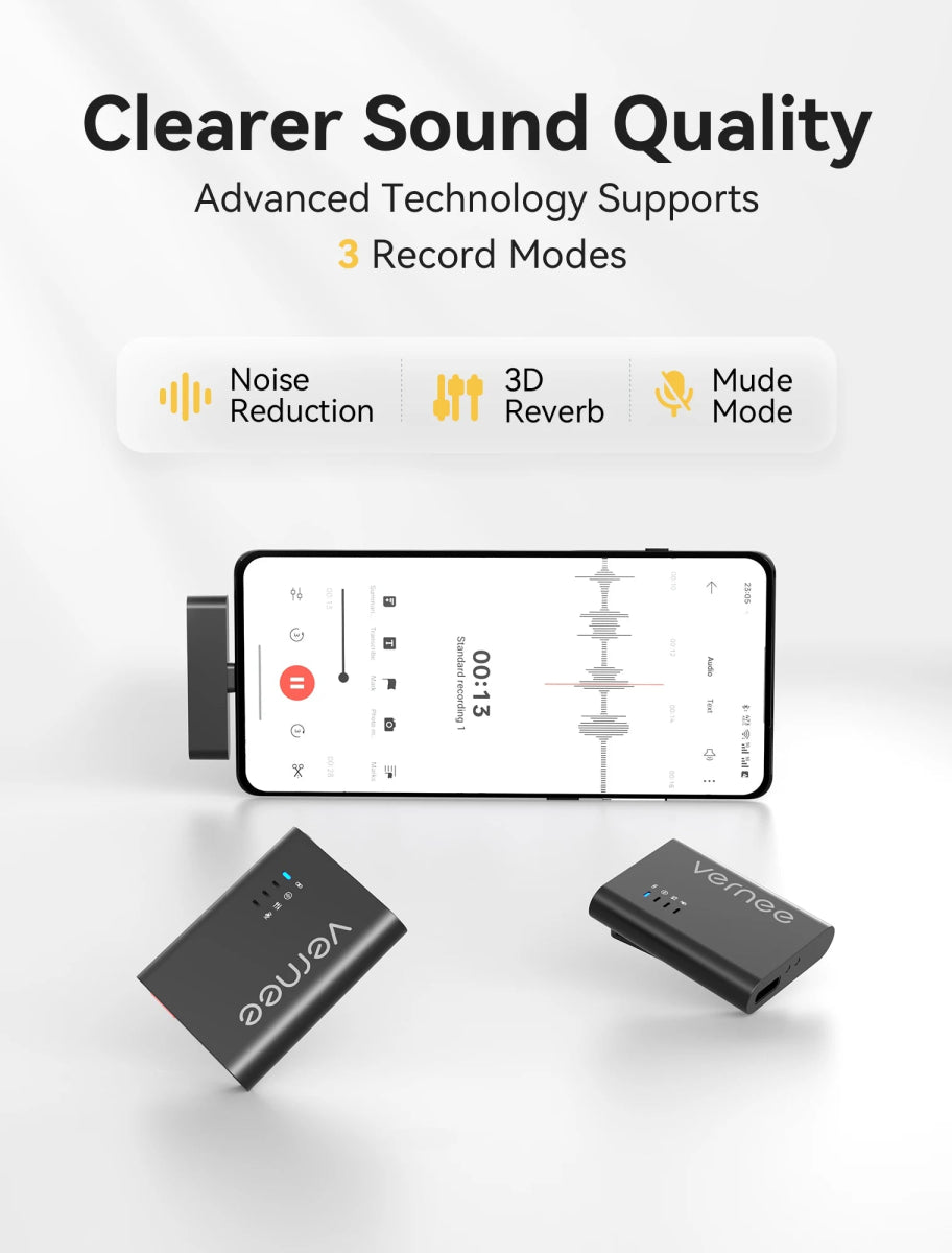 vernee M1 Wireless Lavalier Microphone with Charging Case Short Video Recording Mini Mic for iPhone/iPad/Android - Asmota