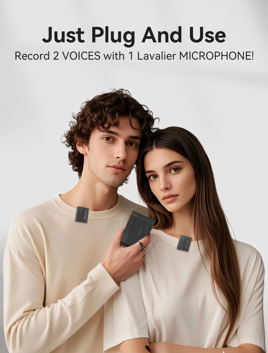 vernee M1 Wireless Lavalier Microphone with Charging Case Short Video Recording Mini Mic for iPhone/iPad/Android - Asmota