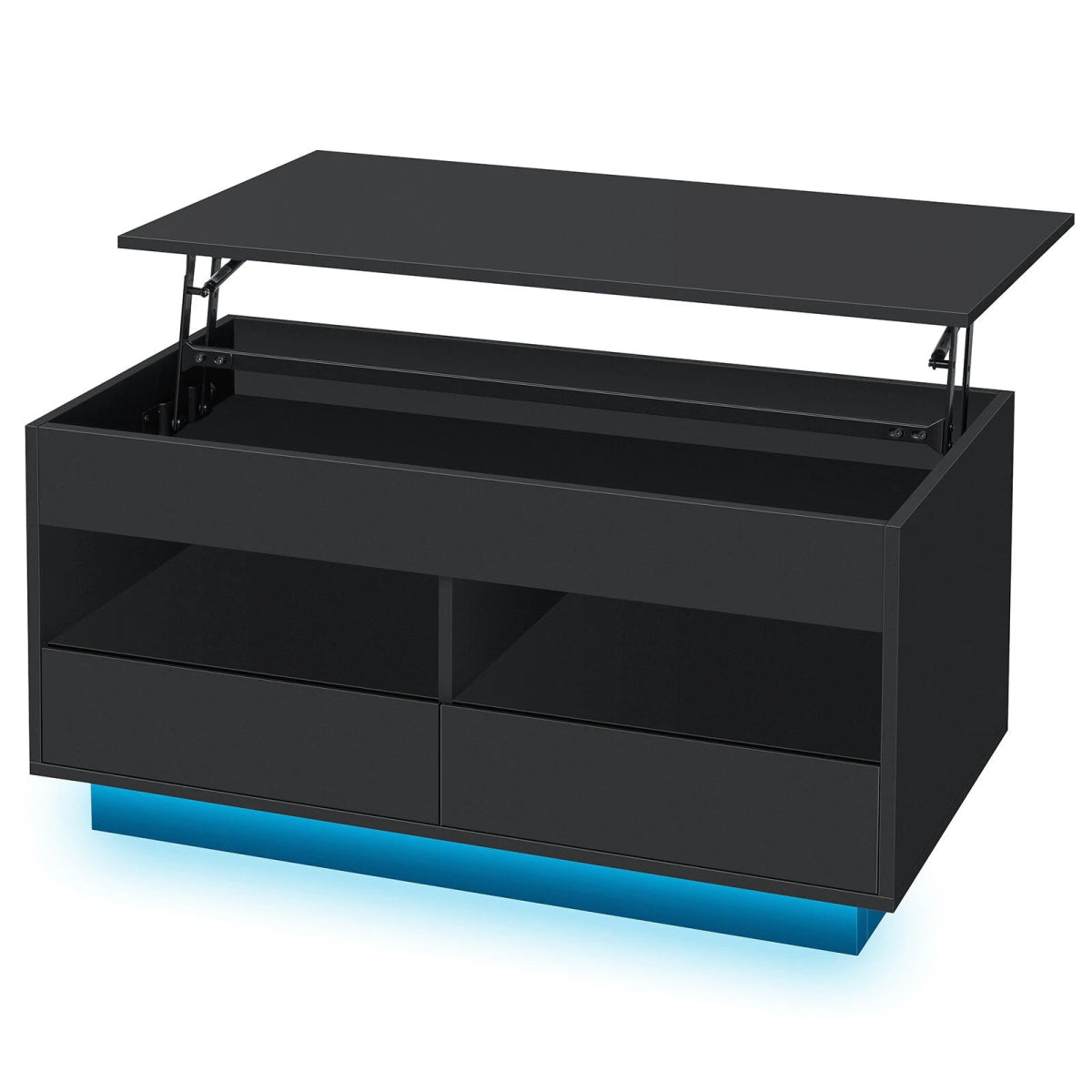 Versatile Lift Top Coffee Table with LED Lights High Gloss Surface Storage Compartment Drawers Adjustable Height P2 Grade Particle Board Strong 220 lbs Capacity Ideal for Living Room Office Bedroom - Asmota