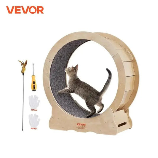 VEVOR Cat Exercise Wheel Natural Wood Silent Running Toy Treadmill Roller Wheel with Detachable Carpet for Most Cats Pet Fitness - Asmota