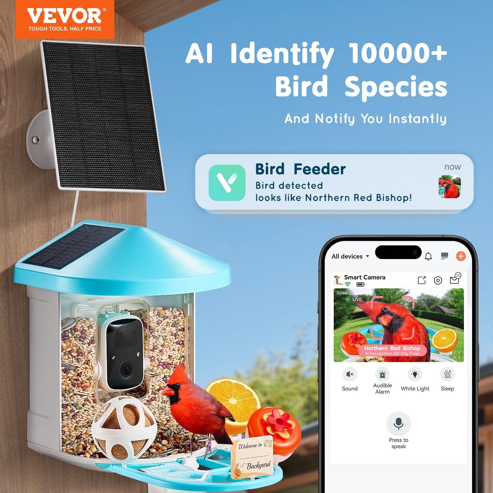 VEVOR Smart Bird Feeder with Camera AI Identify 10000+ Bird Specie Solar - Powered - Asmota