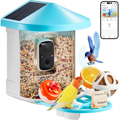 Smart Bird Feeder with Camera, 2K HD AI Identify 10000+ Bird Species, Solar-Powered Bird Watching Camera with Auto Capture & Instant Notify, Wireless Outdoor Gift for Bird Lover (3 Solar Panels)