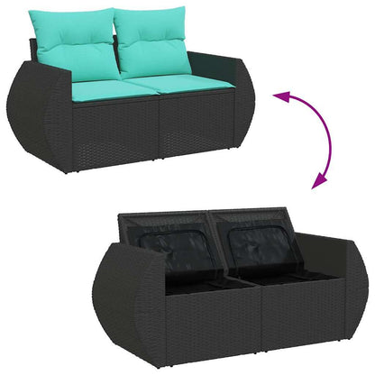 vidaXL 5 Piece Patio Sofa Set with Cushions Black Poly Rattan - Asmota