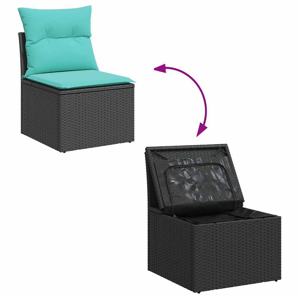 vidaXL 5 Piece Patio Sofa Set with Cushions Black Poly Rattan - Asmota