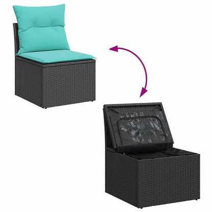 vidaXL 5 Piece Patio Sofa Set with Cushions Black Poly Rattan - Asmota