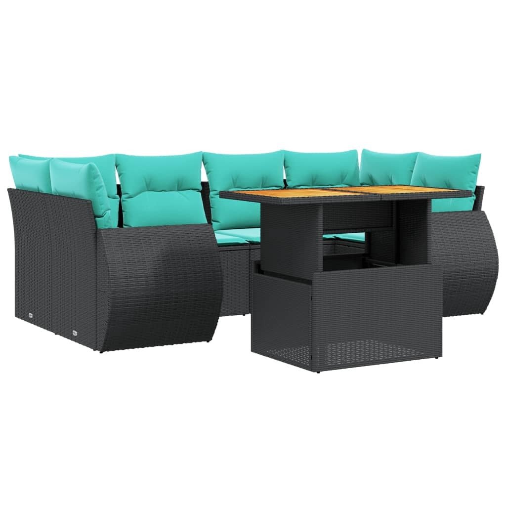 vidaXL 7 Piece Patio Sofa Set with Cushions Black Poly Rattan - Asmota