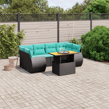 vidaXL 7 Piece Patio Sofa Set with Cushions Black Poly Rattan - Asmota