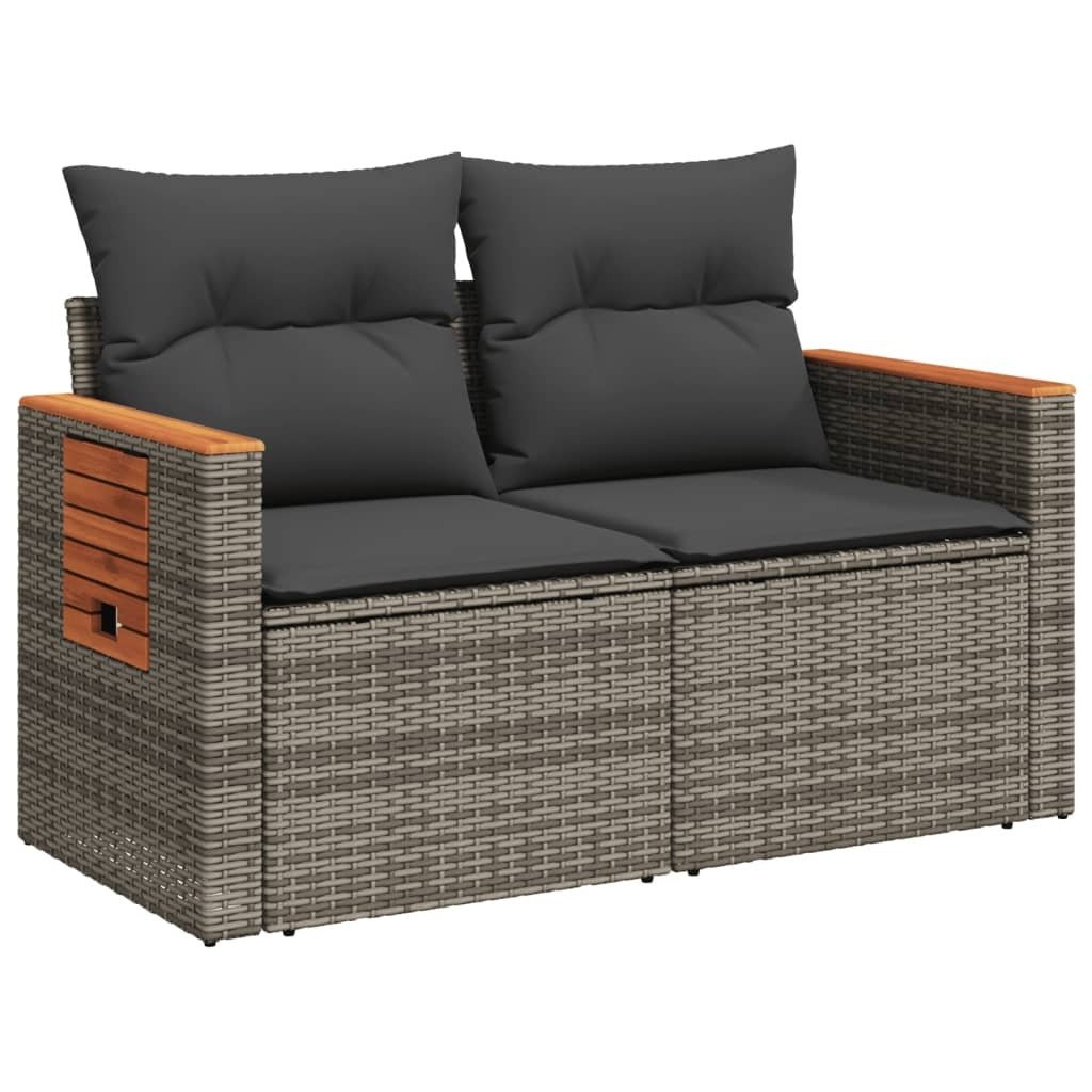 vidaXL Garden Sofa Grey PE rattan, powder - coated steel, solid acacia wood - Asmota