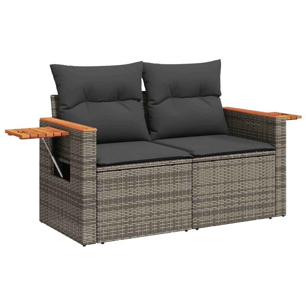 vidaXL Garden Sofa Grey PE rattan, powder - coated steel, solid acacia wood - Asmota