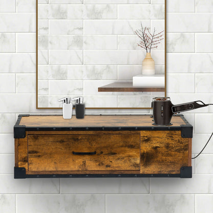 Wall - Mounted Wooden Salon Station; Beauty Styling Table; with 3 Holes for Hair Dryer; Curling Iron; Hair Straightener - Asmota