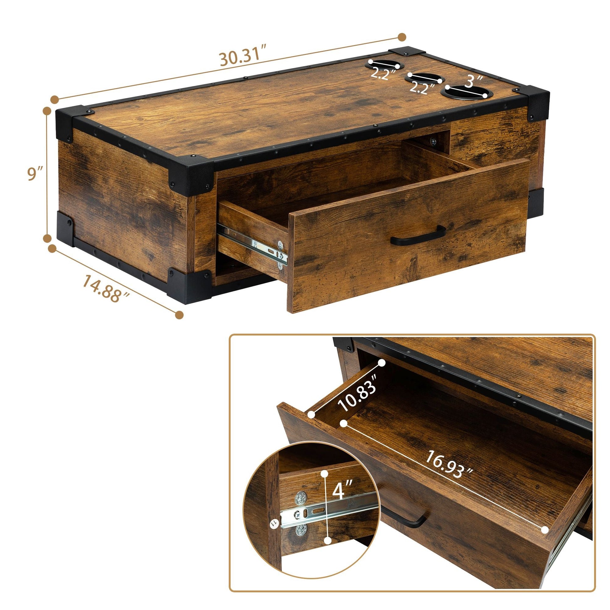 Wall - Mounted Wooden Salon Station; Beauty Styling Table; with 3 Holes for Hair Dryer; Curling Iron; Hair Straightener - Asmota