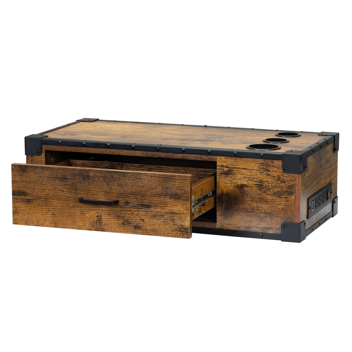 Wall - Mounted Wooden Salon Station; Beauty Styling Table; with 3 Holes for Hair Dryer; Curling Iron; Hair Straightener - Asmota