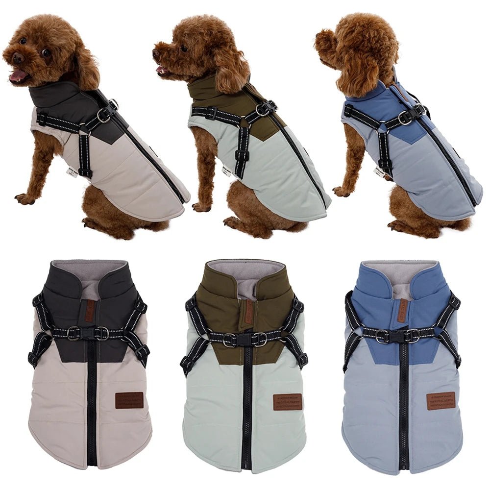 Waterproof Pet Dog Jacket With Harness Winter Warm Dog Clothes For Labrador Big Dog Coat Chihuahua French Bulldog Yorkie Outfits - Asmota