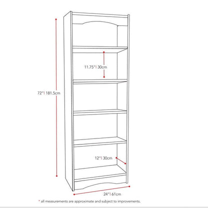 White 72 - inch High Bookcase with Soft Arches and 5 Shelves - Asmota