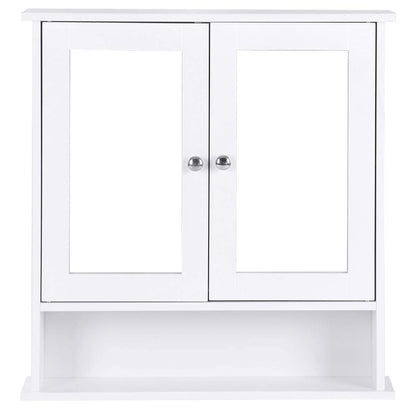White Bathroom Wall Medicine Cabinet with Mirror and Open Shelf - Asmota