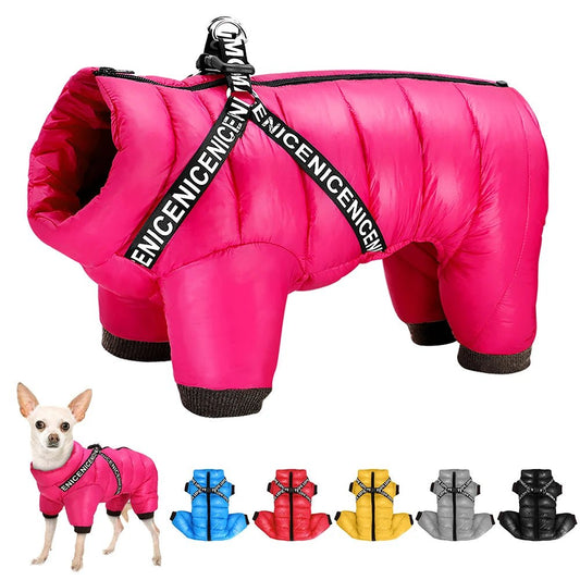 Winter Dog Clothes Super Warm Pet Dog Jacket Coat With Harness Waterproof Puppy Clothing Hoodies For Small Medium Dogs Outfit - Asmota