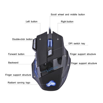 Wired Gaming Mouse 5500DPI 7 - Color LED Backlight Optical Mouse Gamer USB 7 Buttons PC Gamer Computer Laptop Desktop Mice - Asmota