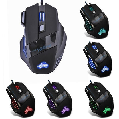 Wired Gaming Mouse 5500DPI 7 - Color LED Backlight Optical Mouse Gamer USB 7 Buttons PC Gamer Computer Laptop Desktop Mice - Asmota