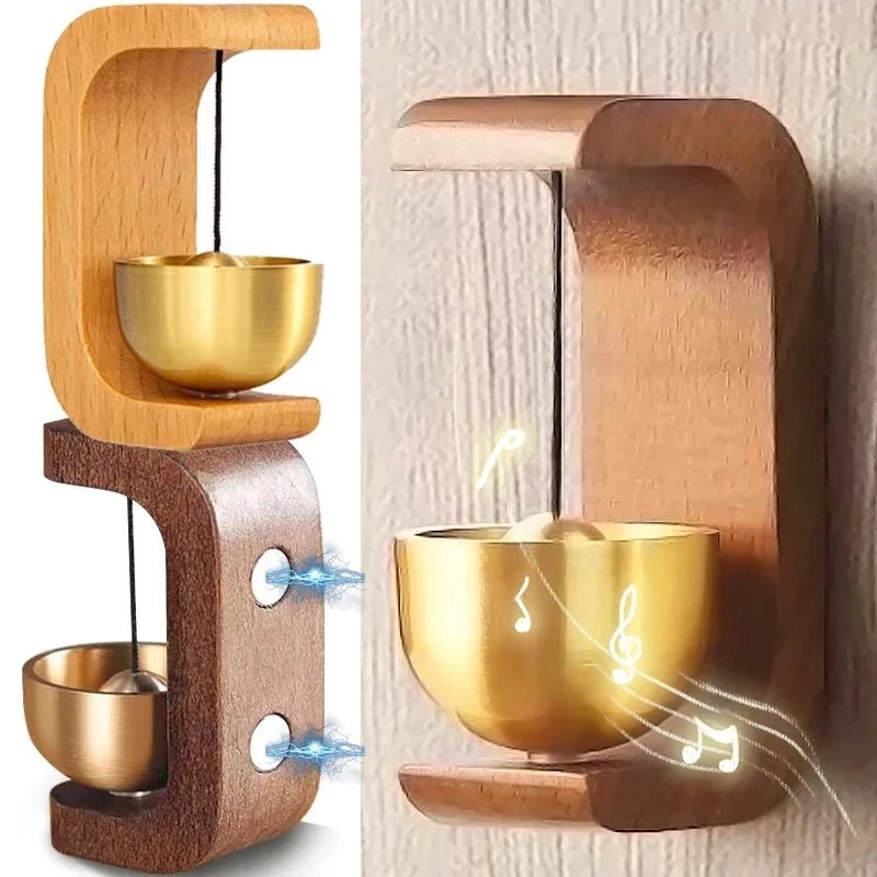 Wireless Doorbell Solid Wooden Doorbell Magnetic Brass Wind Chimes Wireless Jingle Bell Entrance Door Bell Pendant Home Decor - Asmota