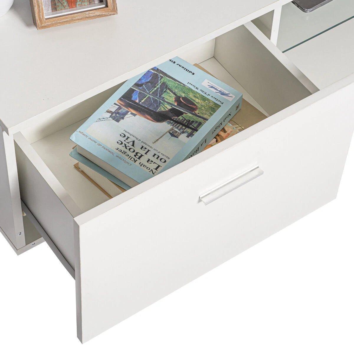 Woodyhome High Gloss TV Stand with LED Lights 2 Drawers Cabinet Unit Storage Entertainment for TVs up to 59 Inches - Asmota