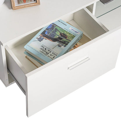 Woodyhome High Gloss TV Stand with LED Lights 2 Drawers Cabinet Unit Storage Entertainment for TVs up to 59 Inches - Asmota