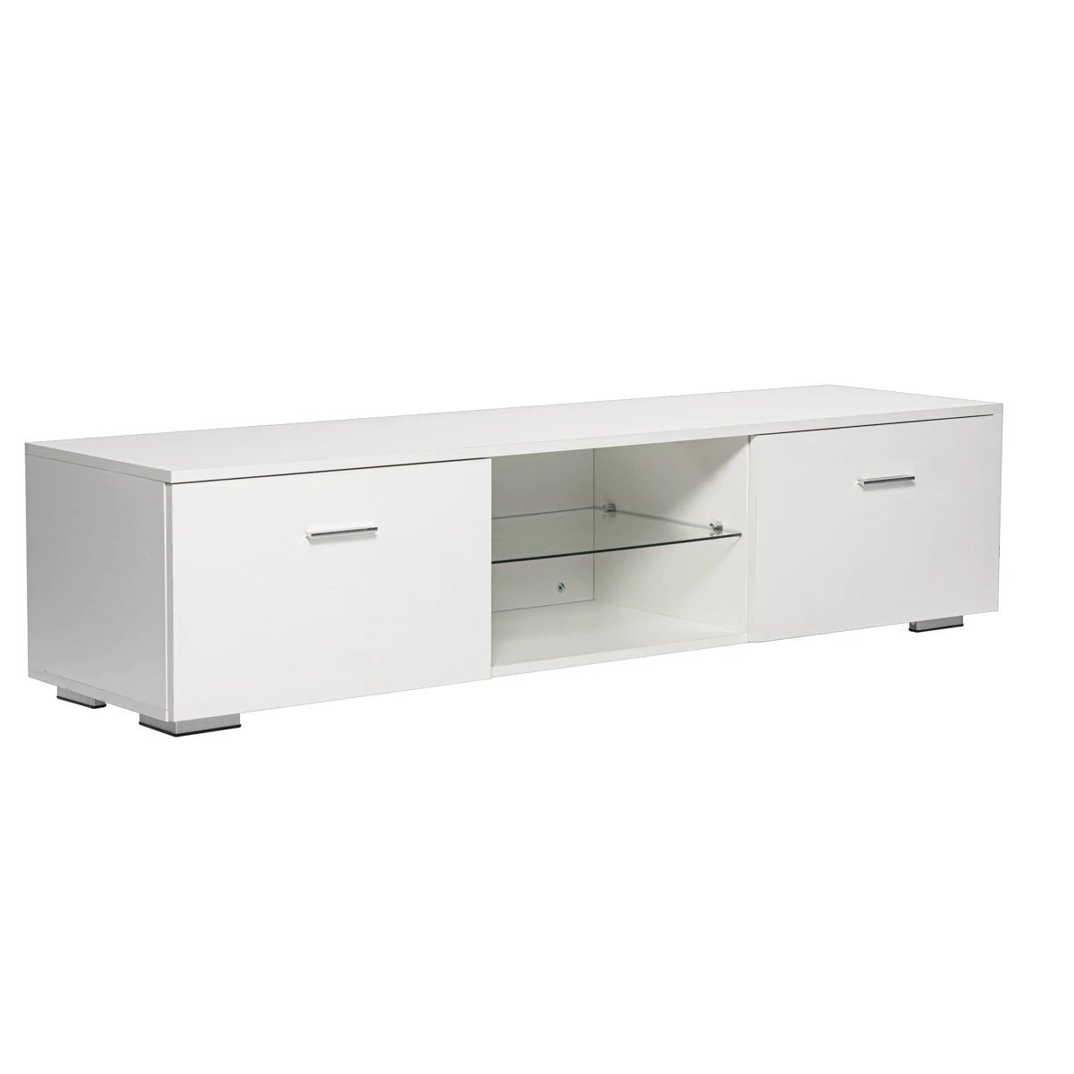 Woodyhome High Gloss TV Stand with LED Lights 2 Drawers Cabinet Unit Storage Entertainment for TVs up to 59 Inches - Asmota