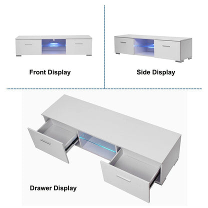 Woodyhome High Gloss TV Stand with LED Lights 2 Drawers Cabinet Unit Storage Entertainment for TVs up to 59 Inches - Asmota
