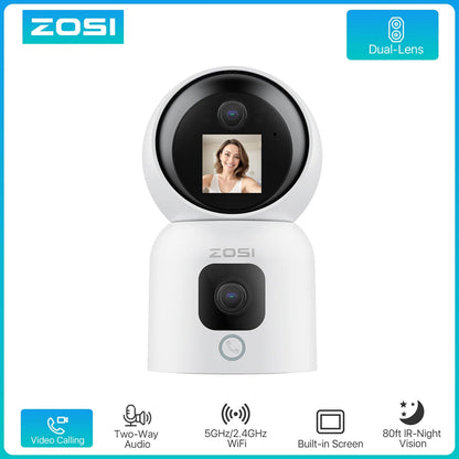 ZOSI 360° Smart Home Security Camera PTZ Auto Tracking Baby Monitor AI Panoramic HD Night Vision Indoor WiFi Surveillance Camera - Asmota