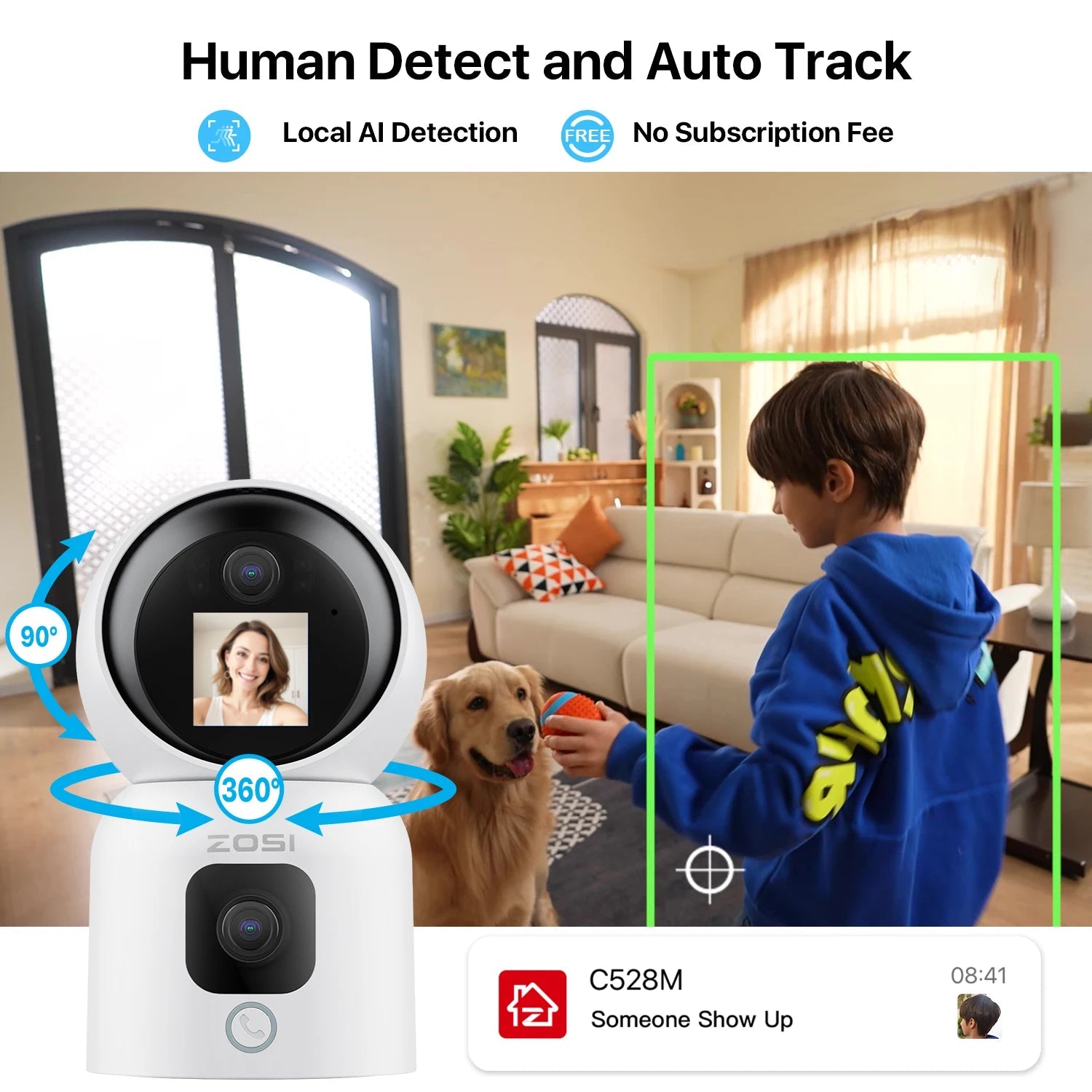 ZOSI 360° Smart Home Security Camera PTZ Auto Tracking Baby Monitor AI Panoramic HD Night Vision Indoor WiFi Surveillance Camera - Asmota